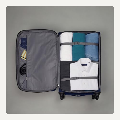 Amazon Basics Luggage, 28" Large Checked Softside Suitcase With Wheels With Four 360-Degree Multi-directional Spinner Wheels Expandable Space Zippered Pocket and Straps, Telescopic Handle, Navy Blue - Image 5