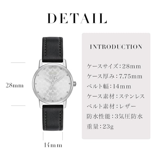 Image of Coach Grand Qtz Basic Silver White Round Dial Women's Watch|Black Calfskin Material|Black Color Band - 14503875