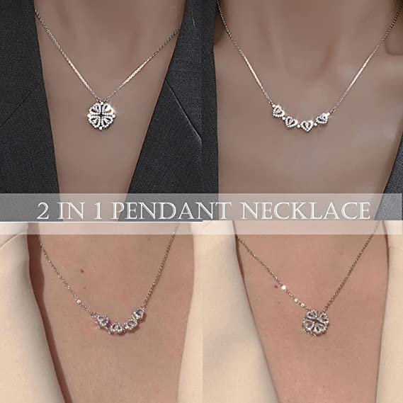Heart Necklace Set Diamond Pendant Silver Chain Magnetic Love Jewelry