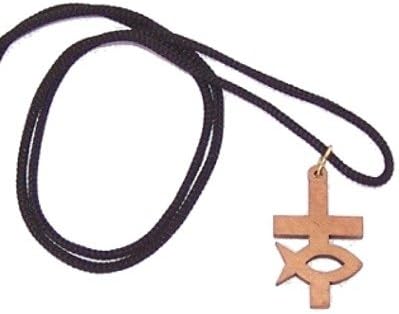 Fish and Cross - olive wood necklace, necklace is 74 cm or about 30 Inches long