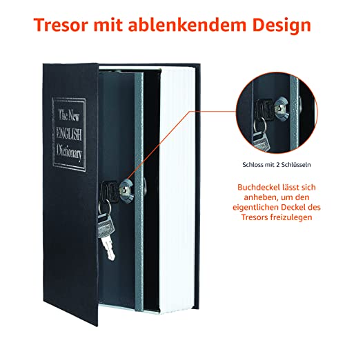 Amazon Basics Buch-Safe, Schloss mit Schlüssel - 5.6 x 15.5 x 23.9 cm, Schwarz