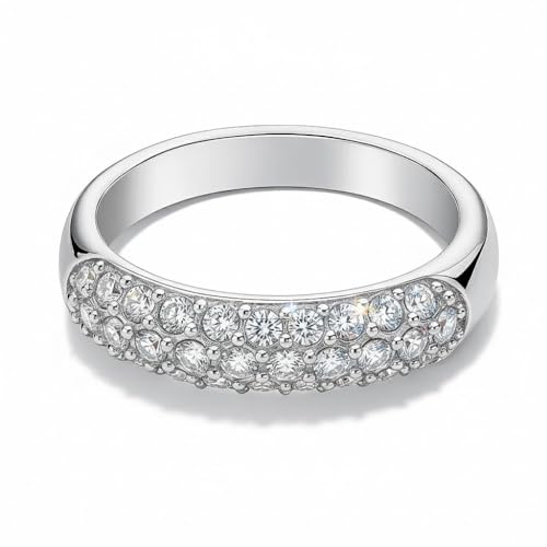 FAIRY COUPLE Wedding Band for Women, Pavé CZ Ring, Wide Band Ring 6mm, 3-Row Eternity Style Ring, 18K White Gold Plated, Sparkly Statement Ring, Comfort Fit R51 (9) by FAIRY COUPLE - Used condition - Image 2