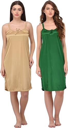 Image of You Forever Women Sexy Satin Striped Solid Above Knee Length Nighty, Loungewear, Nightwear, Sleepwear, Home Wear Short Nighty for Women Pack of 2