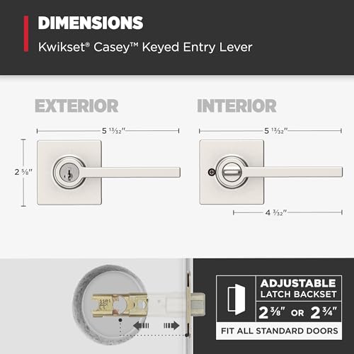 Image of Kwikset Casey Entry Door Handle with Lock and Key, Secure Keyed Reversible Lever Exterior, for Front Entrance and Bedrooms, Satin Nickel, 4 Pack, Pick Resistant SmartKey Rekey Security and Microban