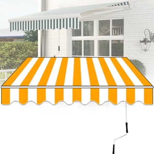 YANGYMM Manual Retractable Awning, Articulated Arm Awnings Extendable, Garden Outdoor Canopy Awning Sun Shade Shelter, with Crank & Wall Bracket, Manual Awning for Yard YellowAndWhiteStripes-5x2m