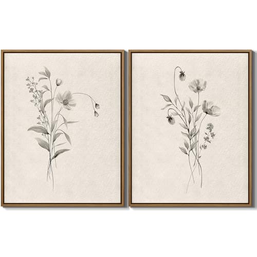 Vintage Botanical Flower Wall Art 2 Piece Neutral Boho Wildflower