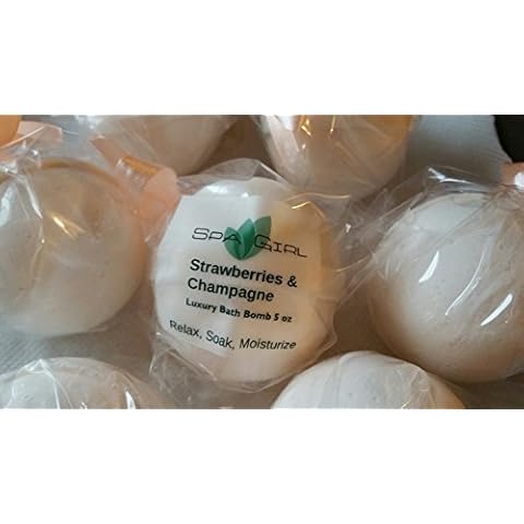3 Large, Luxury Bath Bomb Fizzies 5 Oz Each Handmade in The USA with Natural Ingredients, Shea and Cocoa Butter, Great for Dry Skin (Strawberries and Champagne (FBA) Cover