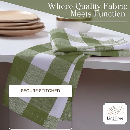 Image of Mint Green and White 12 Pack Buffalo Check Kitchen Towels, 16x26 Inches, 100% Cotton Dish Cloths, Reusable Hand Towels for Drying Glassware, Cleaning Spills, Farmhouse Plaid Towel