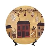 BSCKKDMN Assiettes décoratives en porcelaine anglaise beige marron pour maison et fruits - Assiette décorative avec présentoir - Assiettes à dîner - 25,4 cm - Ornements muraux en céramique pour la