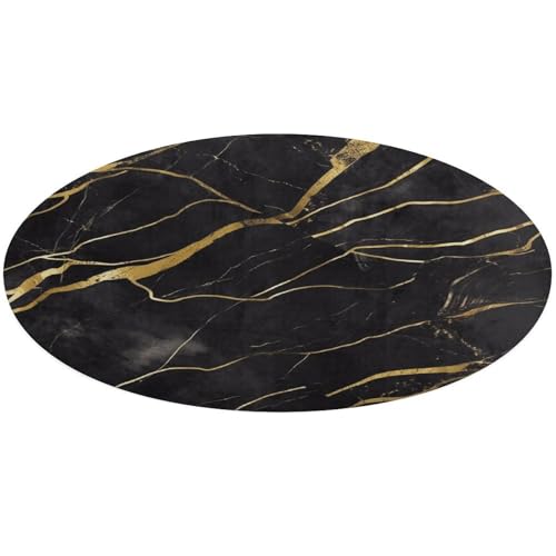 Tapis de sol rond - Texture marbre noire et dorée - Tapis absorbant et antidérapant pour salle de bain, chambre à coucher, entrée, bureau