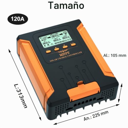 Miniatura 2 de Solamr 120a Mppt Regulador De Carga Solar 12v 24v 36v 48v Auto Con Pantalla Lcd Regulador De Panel Solar Max 180v Entrada Para Gel Sellado Inundado Y Batería De Litio-Cm-120a
