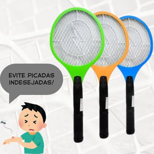 Raquete Elétrica Mata Mosca, Pernilongos e Mosquito Insetos Recarregável Bivolt - Botão de Segurança