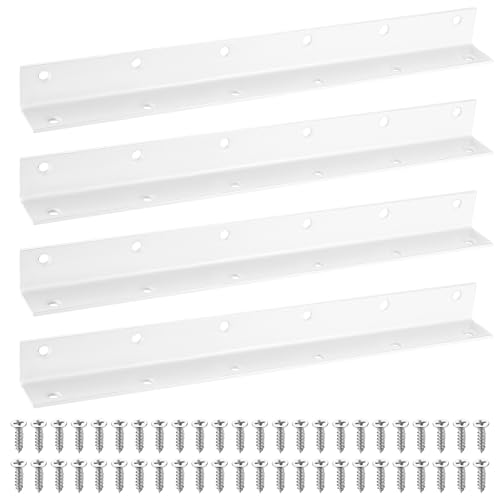 4 soportes angulares para madera, soportes de esquina para cama de jardín elevada, soportes en L de metal blanco para jardines, reparación de juntas de muebles, estantes, armarios, 275 x 25 x 25 mm