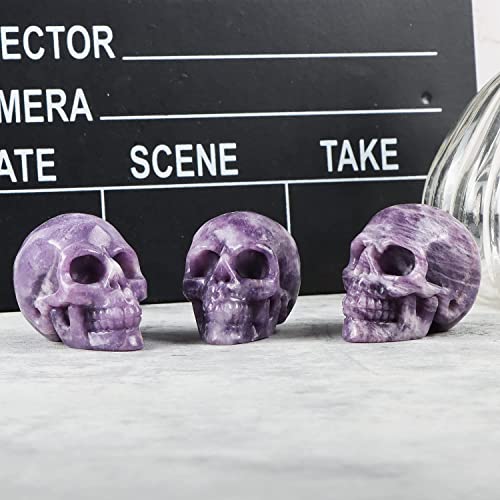 Artistone 2" Crystal Human Skull Head Decor Statue Carved Gemstone Purple Lepidolite Skeleton Head Art Figurines Reiki Healing Stone For Halloween Christmas Ornaments Home Office Decoration #TOP6