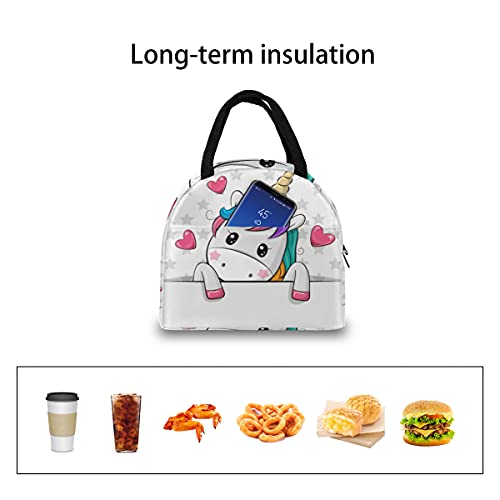 Lancheira isolante animal fofo unicórnio reutilizável à prova de vazamento lancheira para mulheres h