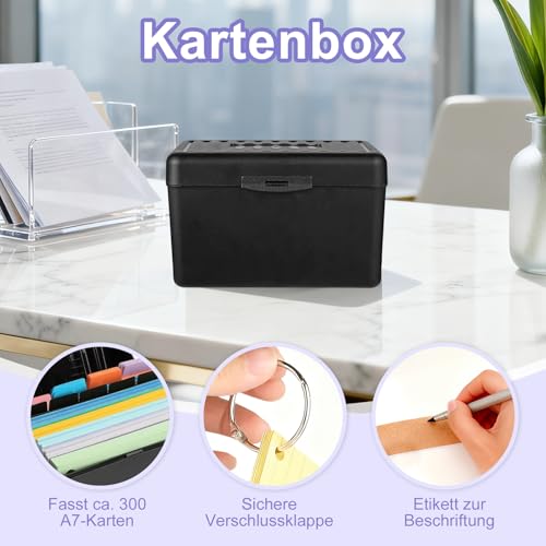 Lernkarteibox Schwarz, Enthält 250 Farbig Linierte Karteikarten, 100 Indexnotizen, 5 Trennblätter, 5 Ringordner Und 1 Etikett Aus Kiefernholz, Für Unterwegs, Lernen, Notizen, Schule, Büro Und Zuhause
