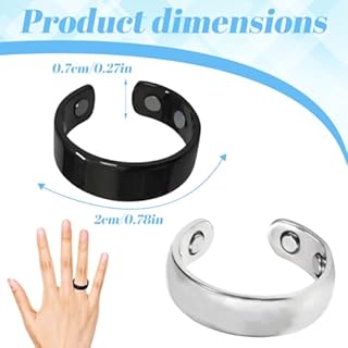 EIHI 2 Pezzi Unisex Anello per Magnetoterapia,Apertura Regolabile Anello,Applicabile a Riduce l'ansia, Migliora la Qualità del Sonno,Con Custodia(Argento + Nero)