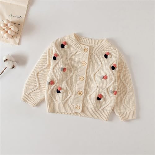 Girls Knitted Cardigan Knit Flowers Embroidery Sweaters Crewneck Button Long Sleeve Ribbed Tops Outwears2