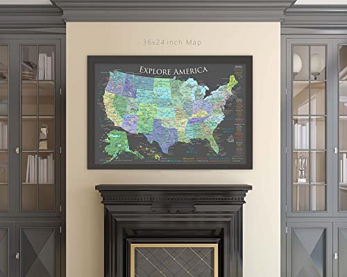 National Parks Map - Explore America Map - Small Framed Map - Slate Edition - Usa Travel Push Pin Map #TOP2