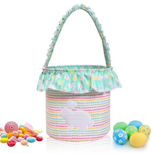 Hyran Cestino Pasquale per Bambini con Manico, Cestino Coniglietto Pasquale, Cesto Regalo di Pasqua, Cestini Pasquali, Sacchetto Regalo Pasqua, Borsa Coniglio Pasquale (Verde)