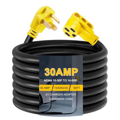 Suplevel 50ft EV Charger Adapter Cord Compatible with NEMA 10-30P to 14-50R, 30 Amp 3 Prong Old Dryer Outlet to EV(Max 24Amp) for Tesla Model 3 Y S X or Level 2 EV Charging, NOT for RV, ETL Listed