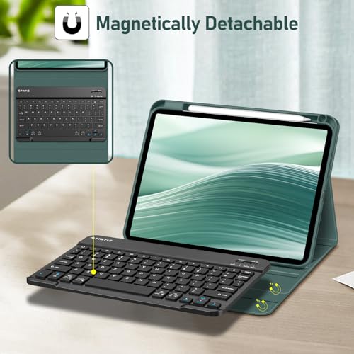 Image of FINTIE Keyboard Case for iPad Pro 11-inch (M5) 2025 / (M4) 2024 - Protective Soft TPU Back Stand Cover with Pencil Holder, Magnetically Detachable Wireless Bluetooth Keyboard, Midnight Green