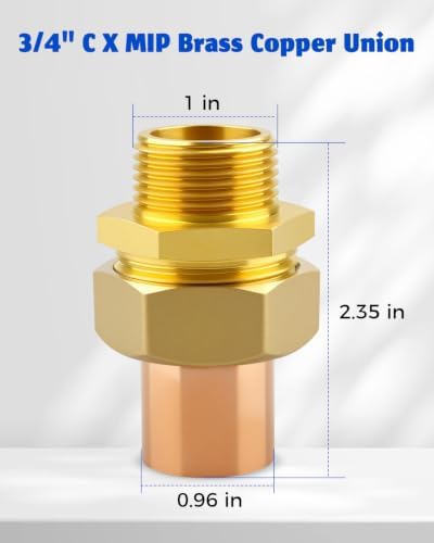 2PCS 3/4" C x MIP Brass Pipe Union (Sweat to Male) — 사진 2