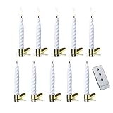 MARELIDA LED Baumkerzen Twist mit Clip warmweiße Flamme kabellose Christbaumkerzen mit Fernbedienung für Weihnachtsbaum Timer für Innen 10er Set