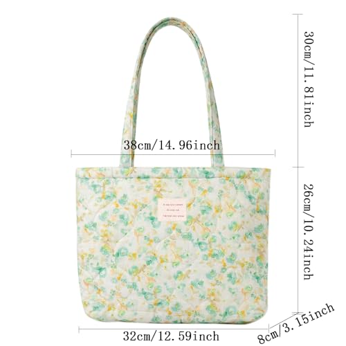 Image of Floral Quilted Cotton Shoulder Bag for Women Medium Size Handbag Large Capacity Thickened Design Tote