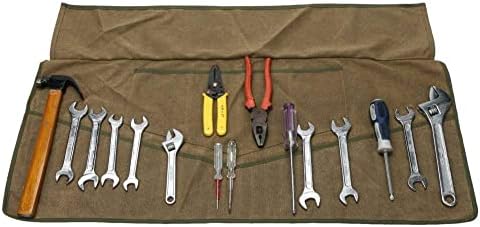 Super Tool Roll, Waxed Canvas Tool Pouch, Multi-Purpose Wrench Organizer, Waterproof Roll Up Tool Bag with 26 Pockets for Electrician, HVAC, Plumber, Carpenter or Mechanic,Large Socket Storage Case