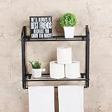 Comleaf Bathroom Shelf with Towel Bar,Rustic Bathroom Shelves Wall Mounted,2 Layer Storage Shelves f
