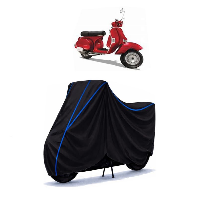 Image of Scooty Cover Water Resistant for LML Star 200 | Universal Scooter & Bike Cover | Heavy Duty UV Dust, Rain & Scratch Protection | Elastic Fit All Weather Indoor Outdoor | Black with Blue Piping