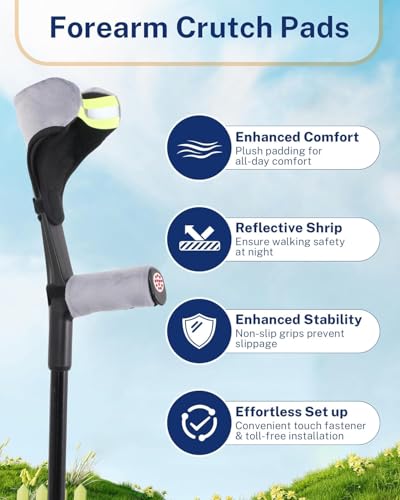 YYG-G Elbow Brace Protective Cover - Grey Soft Velvet Forearm Crutch Pads, Ultra-Comfortable Crutches Padding for Armpits and Hand Grips, Washable Forearm Crutches Accessories for Adults, Walking Aid Arm Pads & Hand Grips Covers (2 Pair)