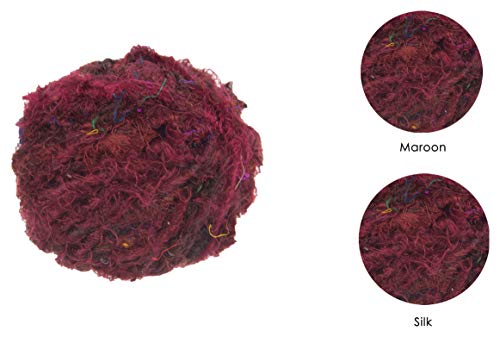 Knitsilk Premium Handspun Recycled Sari Silk Yarn (Combo Of 2, 20 Yards, Maroon & Royal Blue) Yarn Starter Pack, Yarn Kit For Knit, Crochet, Tapestry, Jewelry #TOP4