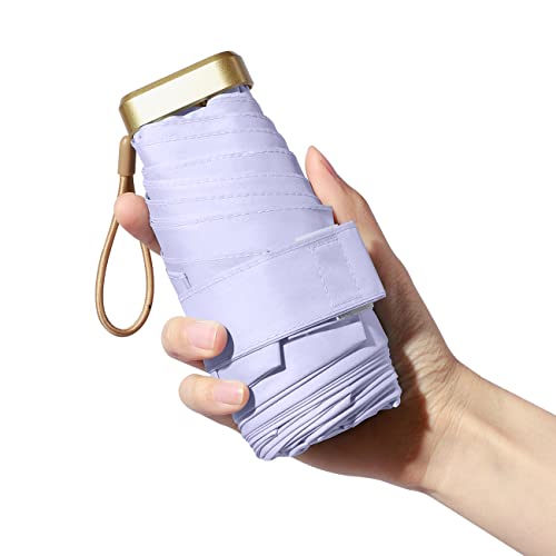 Time Lover Sun & Rain Travel Umbrellas With 99% Uv Protection For Girls And Women,Upf 50+ Mini Capsule Umbrella Lightweight And Windproof Umbrella,Portable Backpack Storage,Purple #TOP4