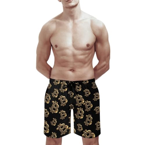Bitcoin Symbol Glitter Mens Swim Trunks Quick Dry Beach Swimming Shorts with Mesh Lining and Pockets2