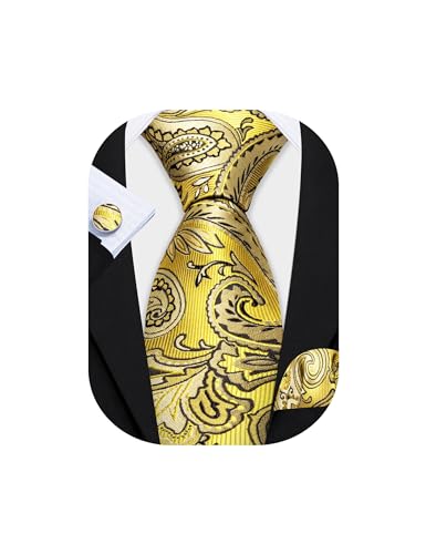 Image of Barry.Wang Men Tie Set Paisley Silk Necktie Pocket Square Cufflinks Formal Wedding Business Party