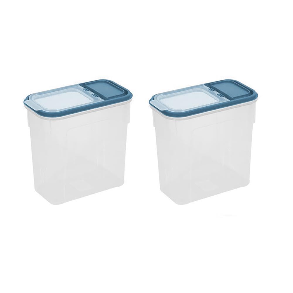 Yöl Blue Pack Of 2 Pack Of 2 Blue Dry Food Storage - 2 Litre Clear Plastic Containers - Kitchenware Pasta Cereal Rice Flour Sugar - Flip Top Secure Clip Lid Pouring Spout