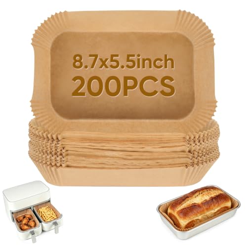 200 PCS Loaf Pan Liners for Baking Bread 9x5 Inch, Non-Stick Loaf Pan Parchment Liners, Oil Proof Air Fryer Liners Disposable, Unbleached Parchment Paper for Air Fryer Basket, Daily Baking Use, Oven