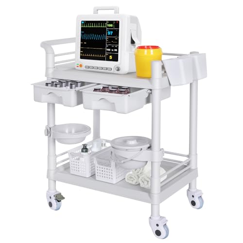 Medical cart with wheels 2-tier mobile esthetician cart