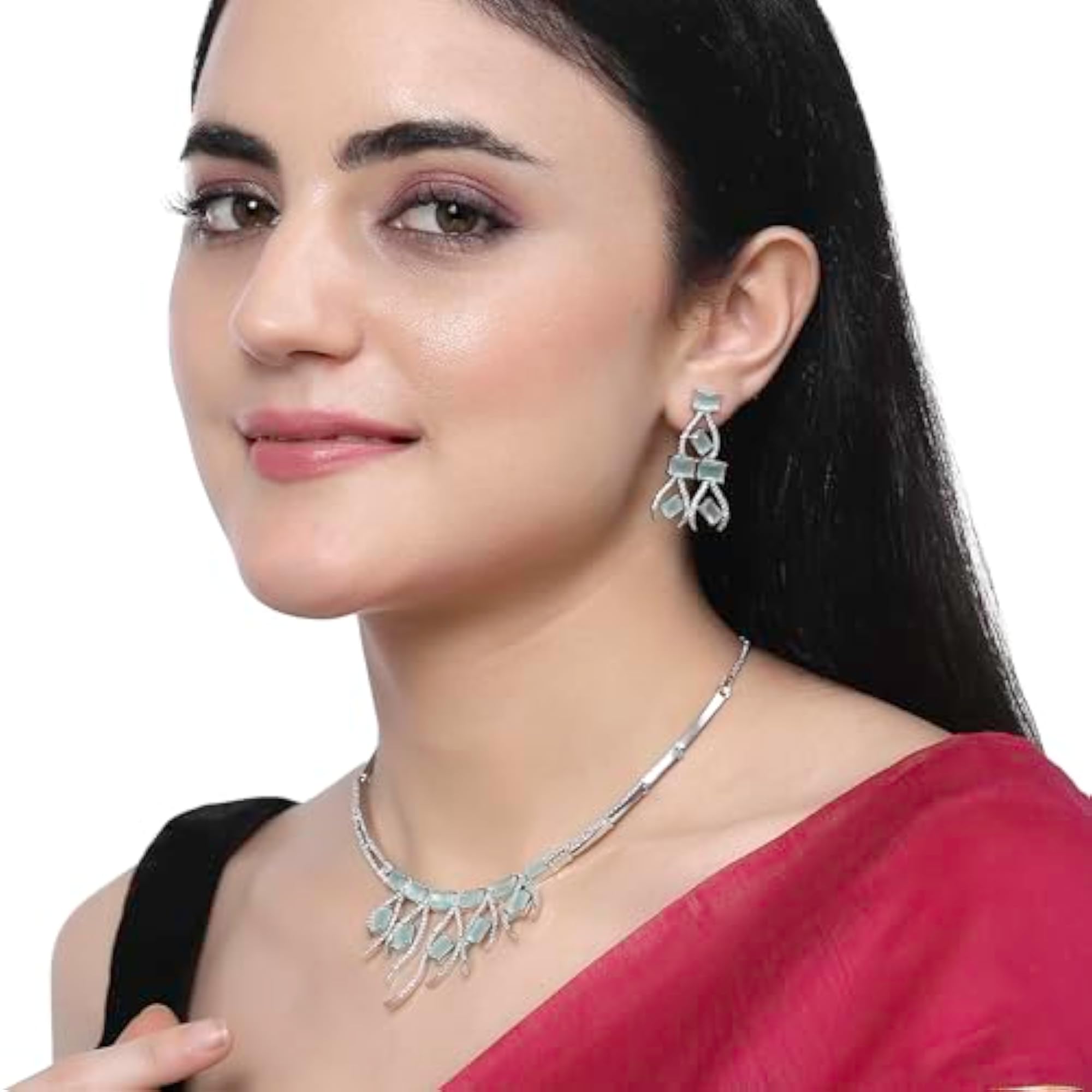 Rhodium-Plated American Diamond Necklace Set