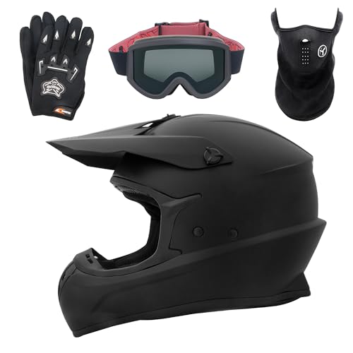 Zorax ZOR-X305 Motocross Helmet Matt Black M (57-58cm) & Black Gloves M(9cm) & Goggles & Balaclava ECE Approved