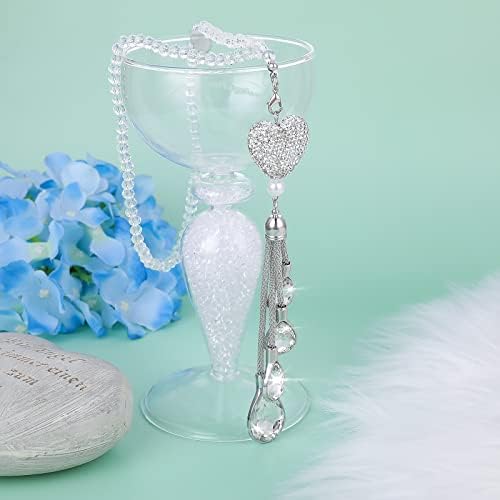 cobee Heart Diamond Car Hanging Bling Accessories, Crystal Car Rear View Mirror Charms Car Decoration Lucky Decor, Car Interior Hanging Pendant Charm Ornament Pendant for Women (White)
