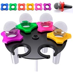 Aluminum Multi Microphone Holder for Stand, 6 Wired/Wireless Mic Organizer | Fits 5/8 & 3/8 Mic Stands, Aluminum Organizer and Display for 6 Handheld Dynamic Mic for Studio/Stage/Podcast/Live Stage