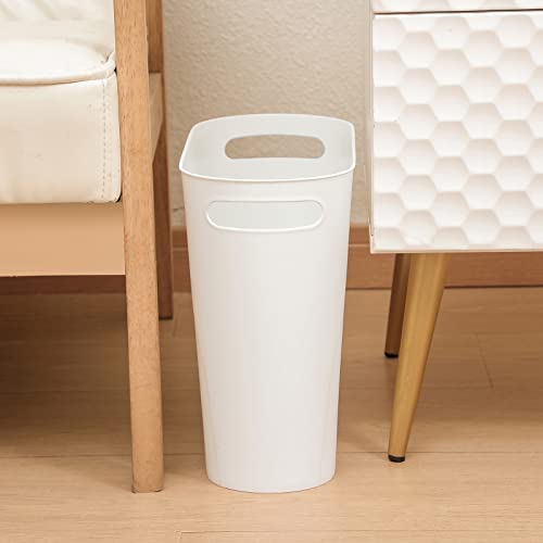 Rejomiik Small Trash Can, 3.5 Gallon Slim Garbage Can Plastic Waste Basket With Handles Container Bin For Narrow Spaces Bathroom, Bedroom, Kitchen, Office At Home, 2 Pack White #TOP5