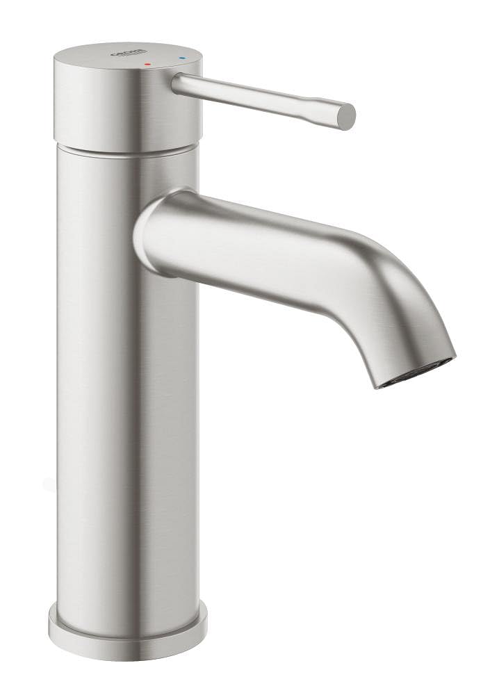 GROHE Essence – Grifería de lavabo, ahorro de agua (Grifo para el baño, 17 cm de altura, grifería de baño con acabado duradero, fácil instalación en el lavabo), acero inoxidable (SuperSteel), 23590DC1
