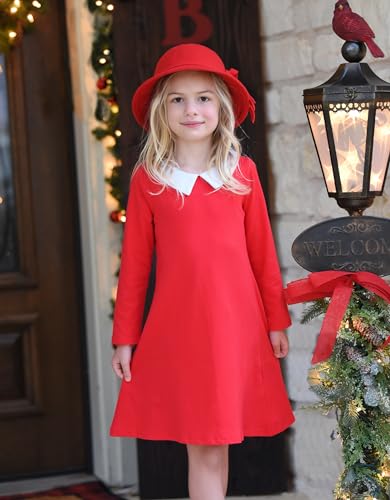 Image of Arshiner Girls Long Sleeve Vintage Peter Pan Collar T-Shirt Dress Age 4-13 Years