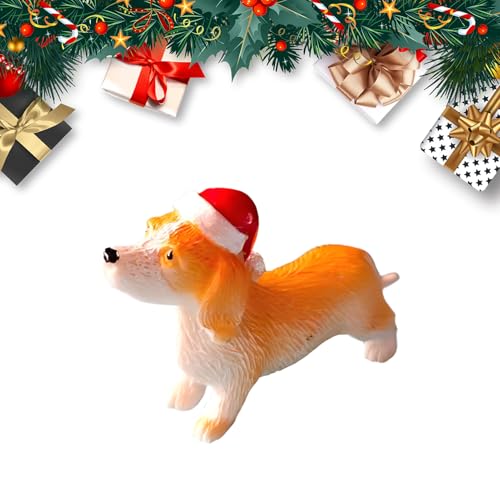 Figura de perro, decoración de mesa Dachshund con sombrero de Navidad | Estatua linda perro de Navidad para jardín estante interior salón