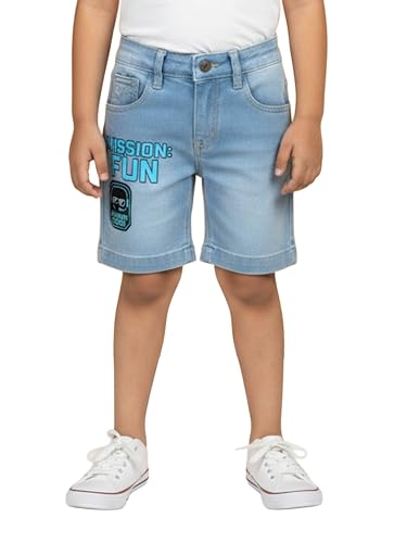 Image of KiddoPanti Boys Knee-Length Denim Shorts | Stretchable Cotton Poly Denim | Comfortable Fit with Button Elasticated Waistband & Zip Fly