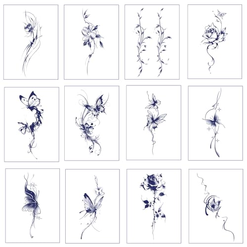 Tatouage Ephemere Femme Papillon et Fleurs - 12 Tatouages Adhésifs pour Adultes - Tatouages...